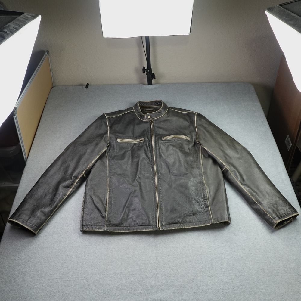 River Road Jacket Mens 48 Black Distressed Leather Motorcycle Cafe Racer - Picture 3 of 15